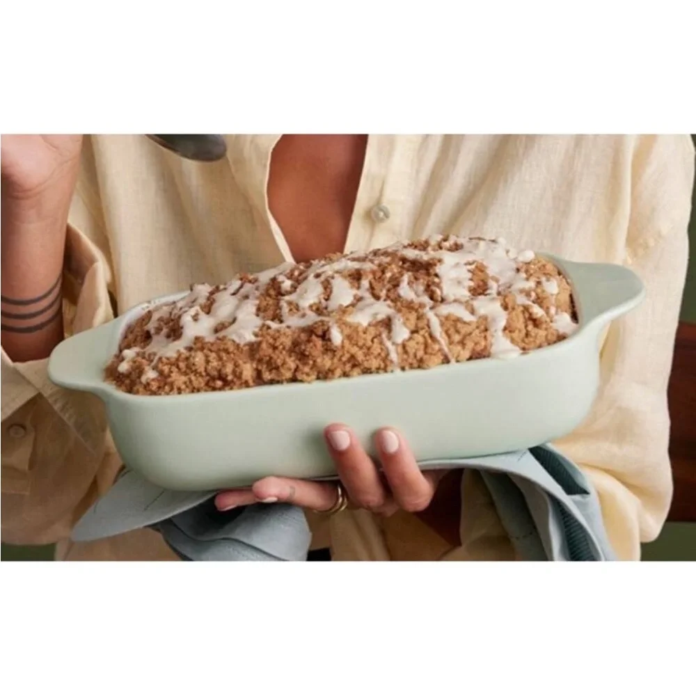 KitchenAid Loaf Pan Bread Baking Rectangular  Stoneware Side Handles Pistachio